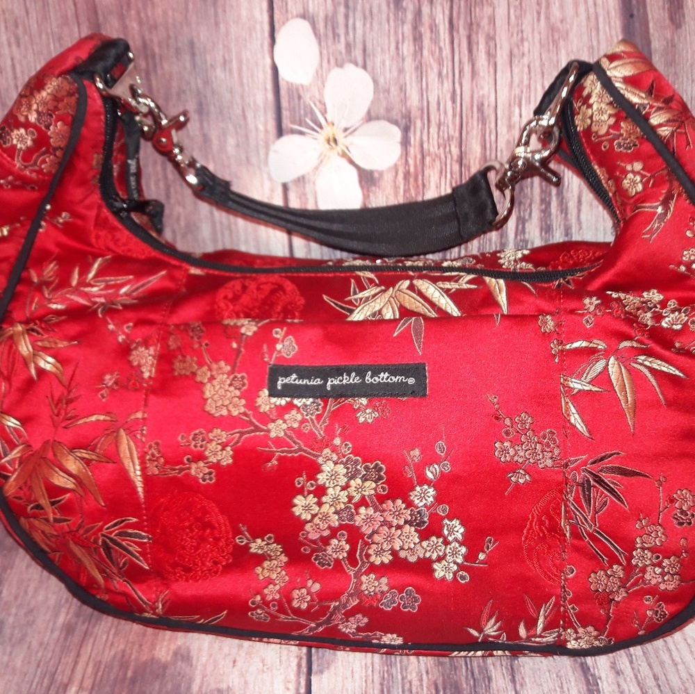 Petunia Pickle Bottom Diaper Bag Red Asian Silk